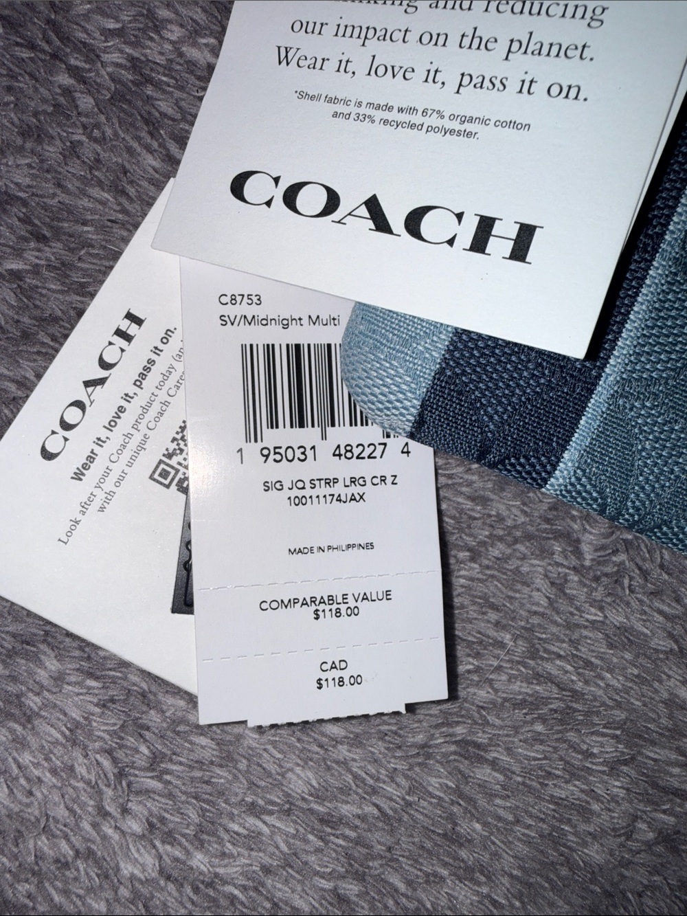 BNWT Coach Striped Signature Wallet / Wristlet Card Case - Navy & Light Blue🤩 - Picture 2 of 11